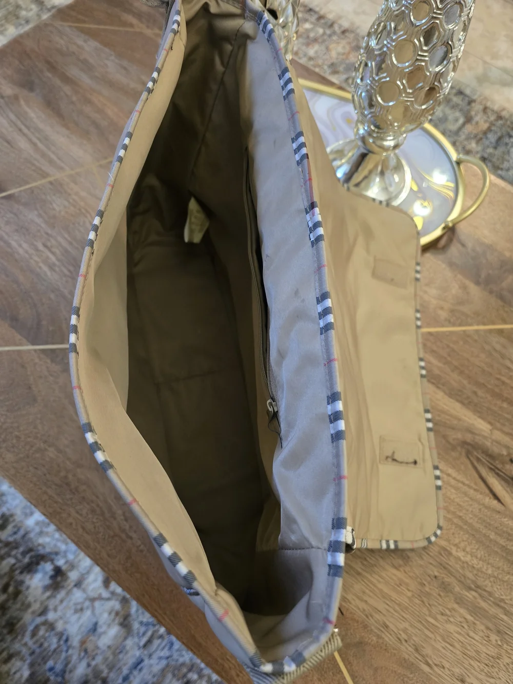 Burberry Beige Messenger Bag with Check Trim